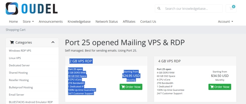 Port 25 opened Mailing VPS & RDP