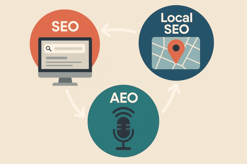 How SEO, Local SEO, and AEO Work Together to Drive Real Leads in 2025