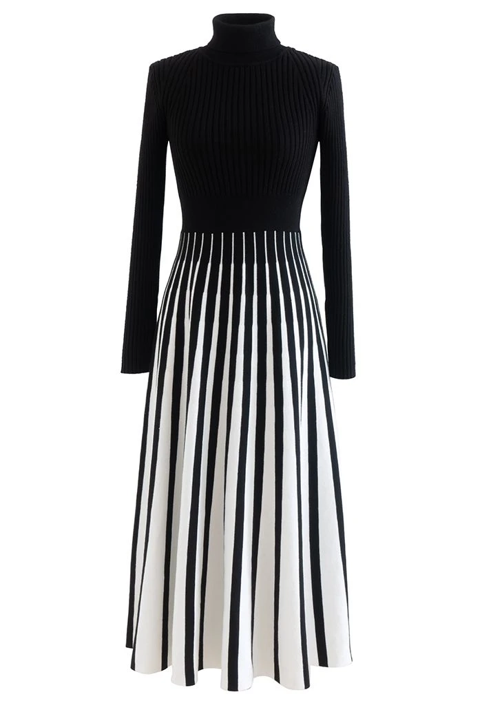 Get Chicwish Review: STRIPE PRINT TURTLENECK KNIT MIDI DRESS