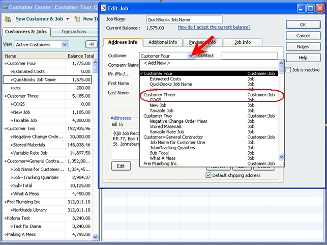 Correcting a Job Assigned to a Wrong Customer : QB