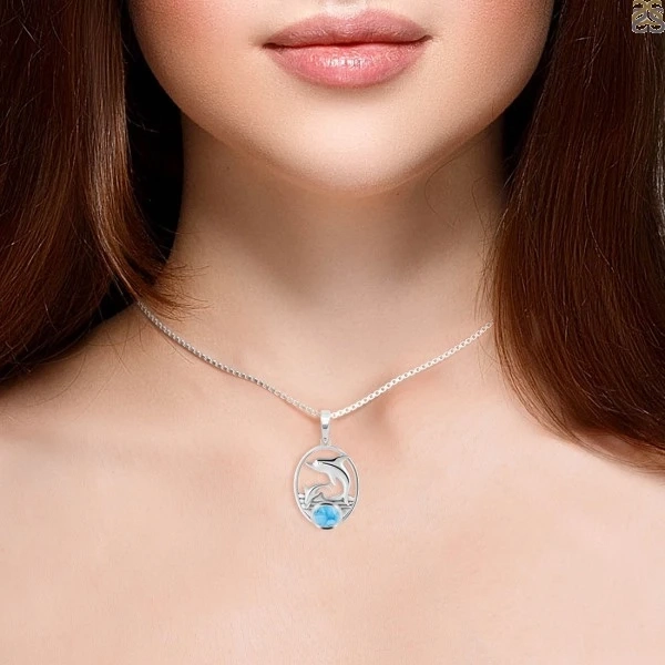 Buy 925 Sterling Silver Dolphin Design Larimar Pendant