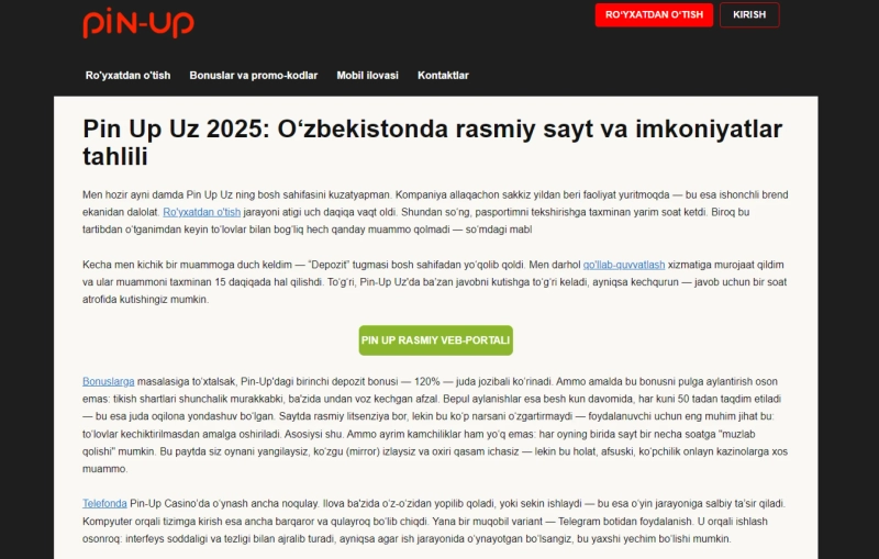Pin-Up UZ: O‘zbekistonlik foydalanuvchilar uchun ishonchli va qulay onlayn o‘yin maydonchasi