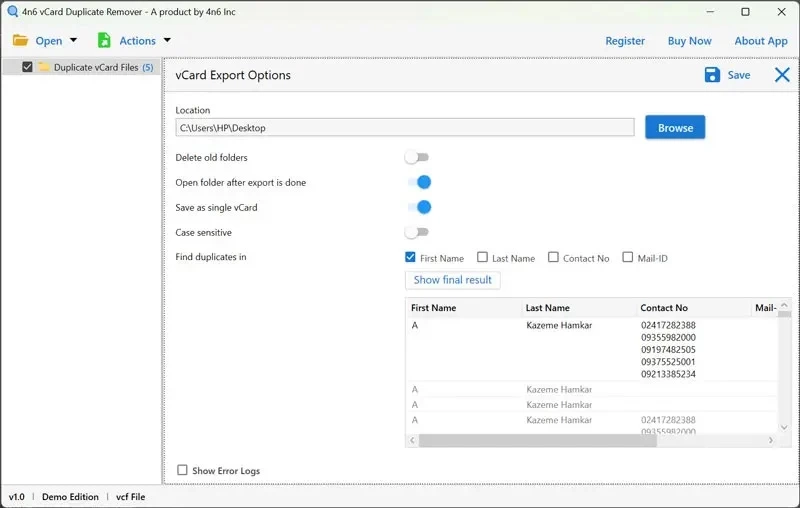 VCF Duplicate Remover for Windows - Tried and Tested App