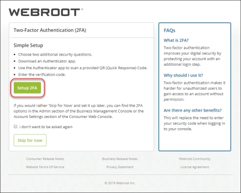 How To Enable 2 FA Authentication in Webroot?