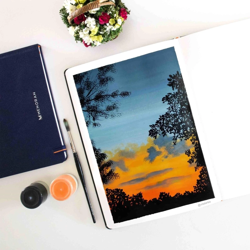PAINTING CLOUDY SUNSET WITH GOUACHE