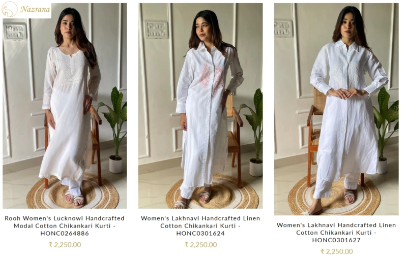 Chikan Kurti Online, Stylish Chikankari Long Kurti for Women — NazranaChikan