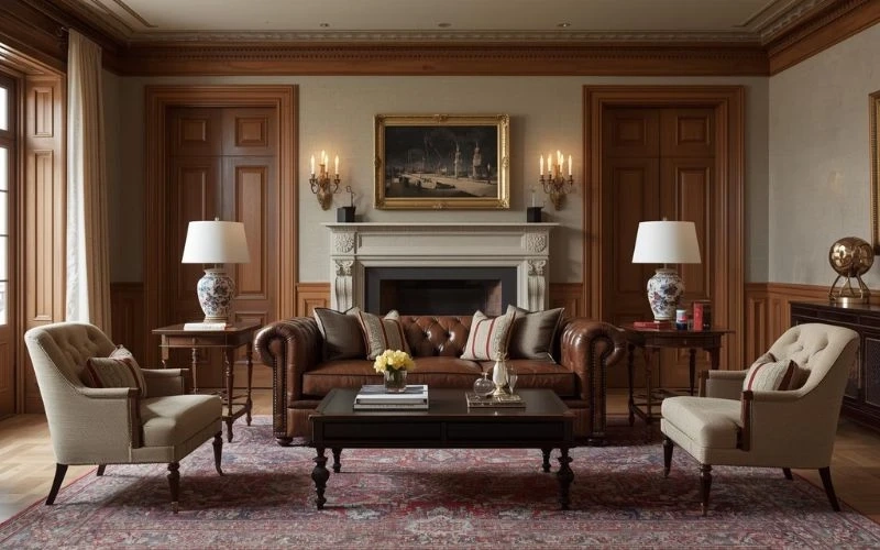 How to Build a Classic Living Room Around a Leather Chesterfield Sofa