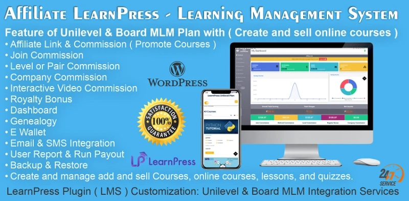 Board and Unilevel MLM LearnPress - Interactive Video Commission (LMS) System