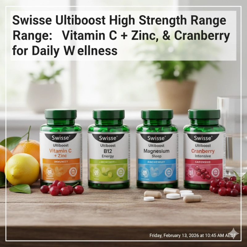 Swisse Ultiboost High Strength Range: Vitamin C + Zinc, B12, Magnesium & Cranberry for Daily Wellness