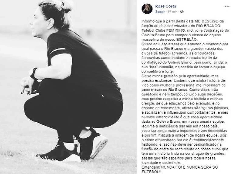 Técnica do Rio Branco se demite após clube contratar goleiro Bruno