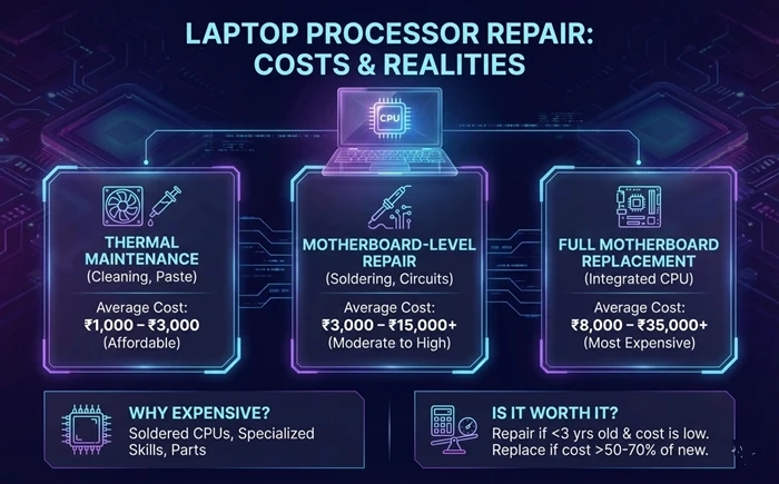 What is the average cost of laptop processor repair?