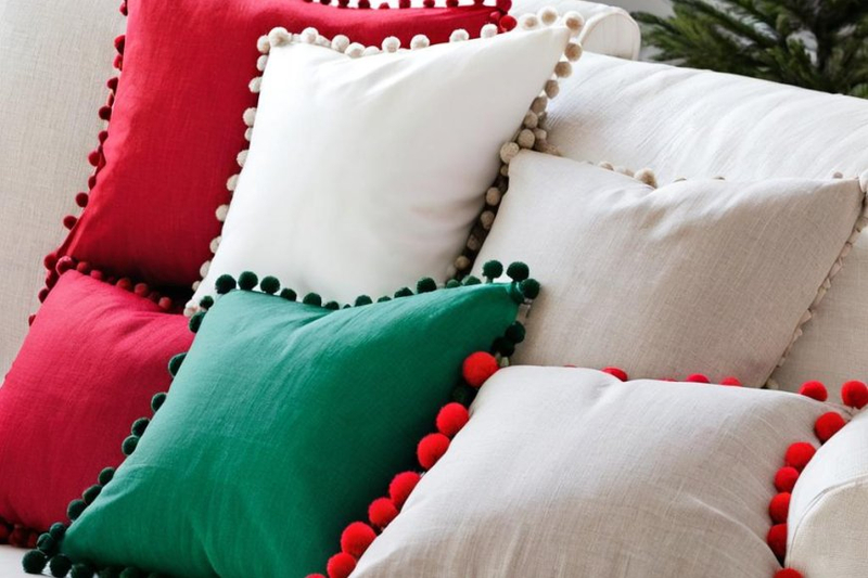 DIY Pom-Pom Trimmed Christmas Pillow Covers