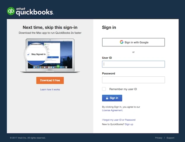 Quickbooks login Create an account manage activation password change