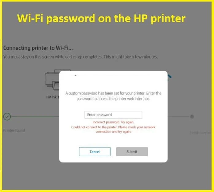 How do I make a fix to change the Wi-Fi password on the HP printer