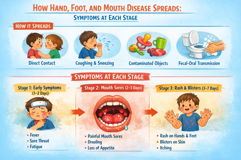 How Hand Foot and Mouth Disease Spreads: Symptoms at Each Stage