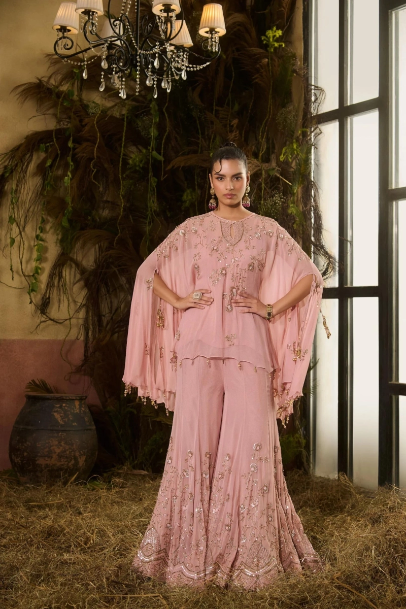 Modern Sophistication: Cape Sharara Sets and Concept Sarees in Indian Ethnic Fashion
