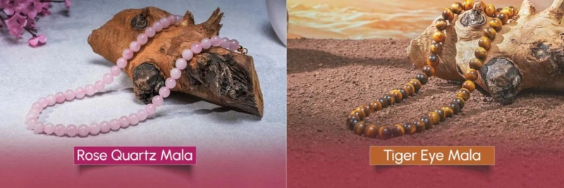 Rose Quartz Mala and Tiger Eye Mala for Love, Strength, and Balance