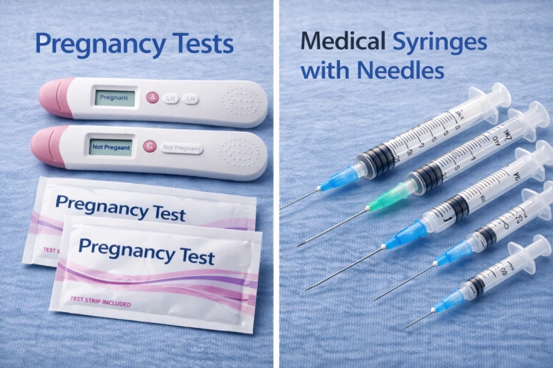 Pregnancy Tests and Medical Syringes with Needles