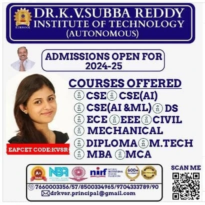Dr. KV Subba Reddy Institute of Technology: The Premier Choice for B.Tech, M.Tech, MBA, and MCA Programs in Kurnool