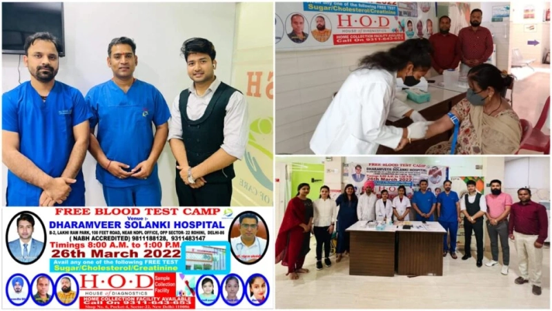 A successful blood camp organized in Rohini, Sector 22 by the House Of Diagnostics Sample Collection Facility with Dharamveer Solanki Hospital.