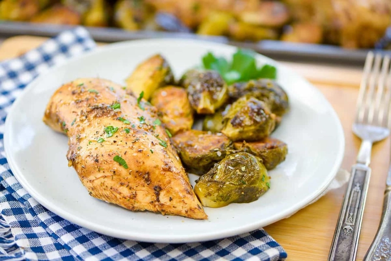 Garlic Butter Keto Chicken Thigh Recipes with Roasted Brussels sprouts