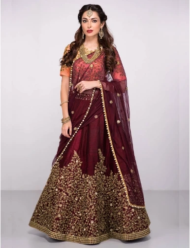 Buy Pink-Grey Satin sequence Jacket Lehenga Online from EthnicPlus for ₹2,149.00