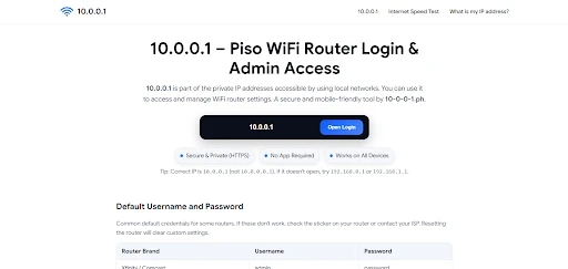10.0.0.0.1 – Router Admin Login, Piso WiFi Configuration, and Internet Settings | 10-0-0-1.ph