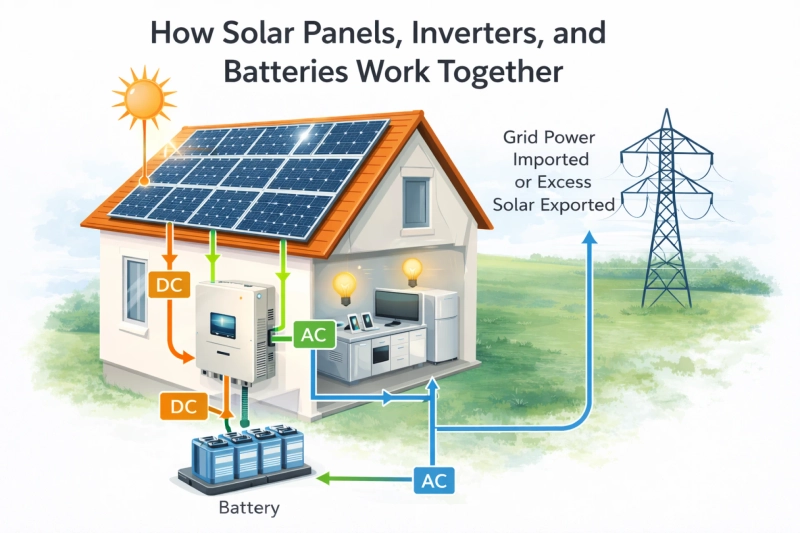 What actually happens when solar panels, inverters, and batteries work together