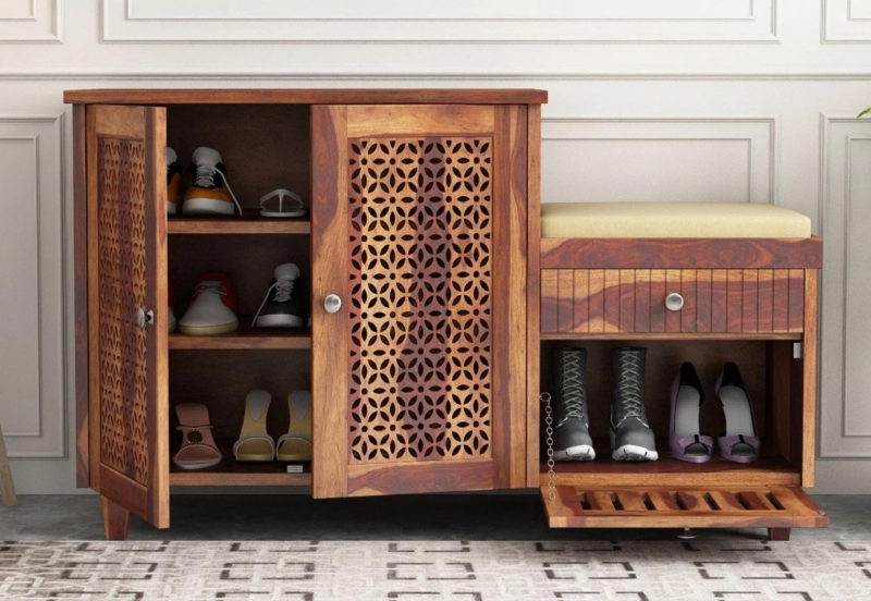 Shoe Racks: Buy Velvic Footwear Rack With Drawer (Mahogany Finish) at Best Price @ Wooden Street