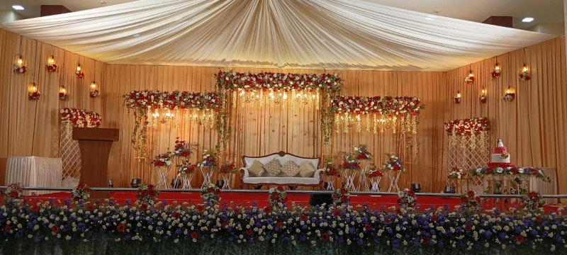 Traditional South Indian wedding stage decoration in Chennai