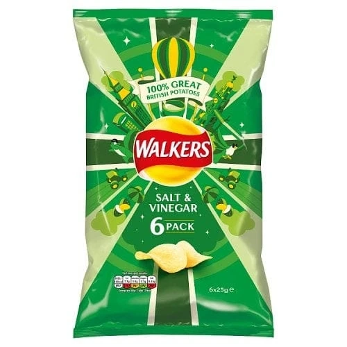 WALKERS CRISPS SALT AND VINEGAR 6 PACK