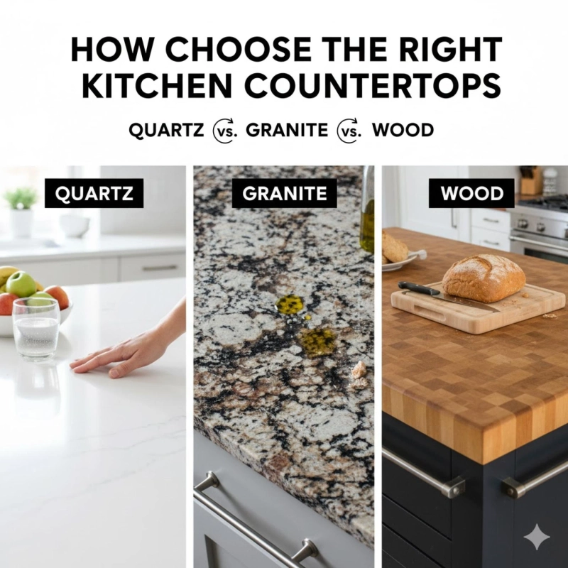 How to Choose the Right Kitchen Countertops: Quartz vs. Granite vs. Wood