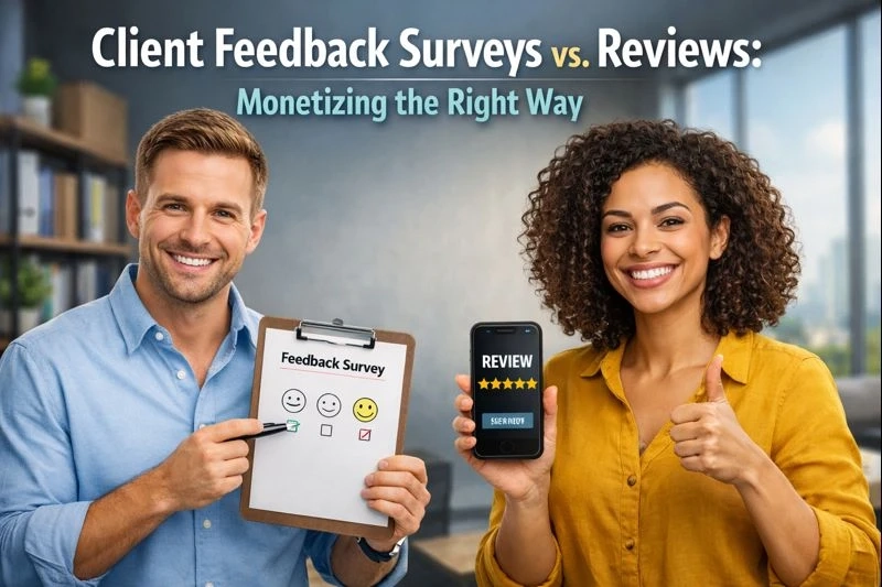 Client Feedback Surveys vs. Reviews: Monetizing the Right Way
