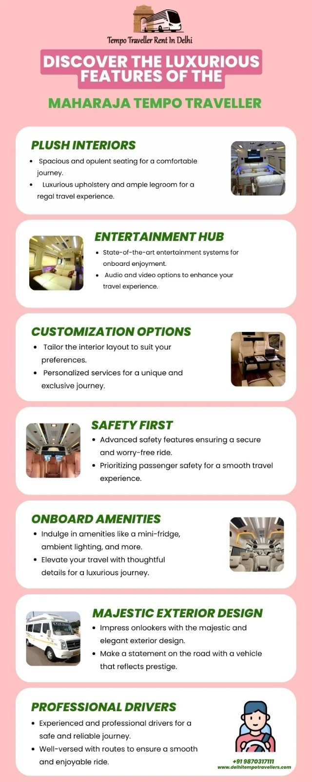 Discover the luxurious features of the Maharaja Tempo Traveller