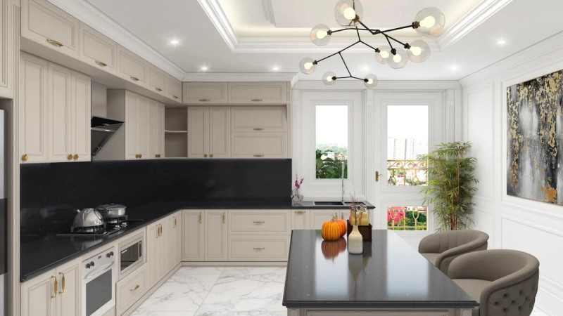 Stylish Contrast: Designing a White Kitchen with a Black Worktop