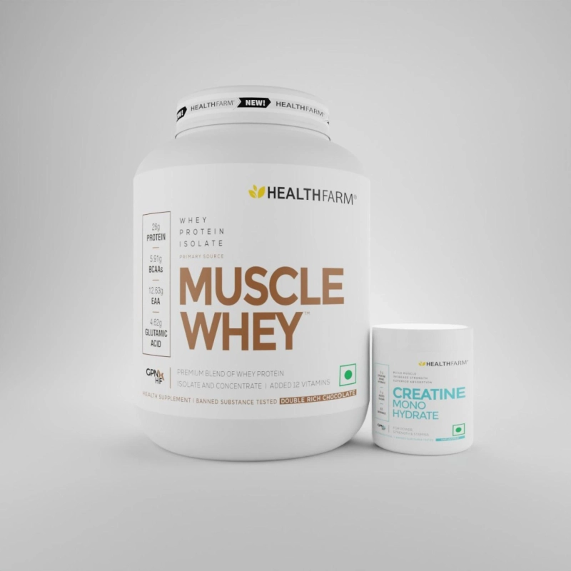 Buy Healthfarm Muscle Whey (2Kg) + Muscle Creatine Monohydrate (250g) in India
