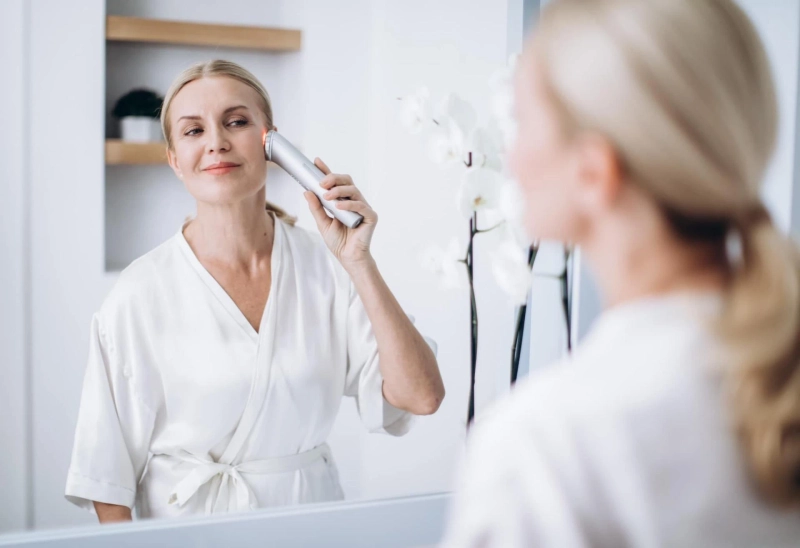 How do different wavelengths and colors benefit skin during LED light therapy?