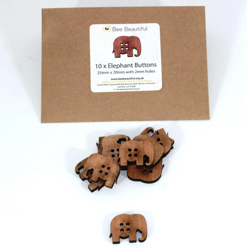 Bee Beautiful Elephant Shaped Wooden Buttons