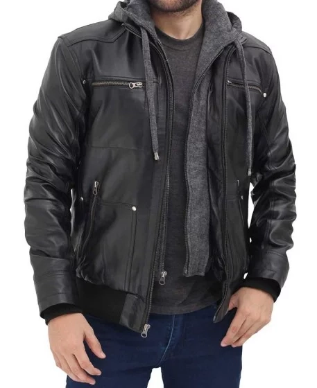 Elevate Your Style: Mens Leather Jacket with Hood on Sale!
