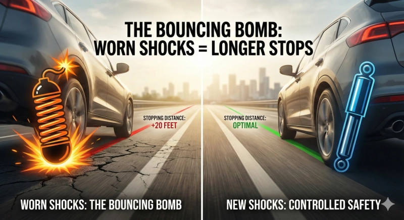 The Bouncing Bomb: Why Worn Shock Absorbers Are Adding Twenty Feet to Your Stopping Distance